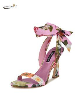 Nine West Kelsie Satin Gladiator Heeled Sandals Ankle Wrap Tie